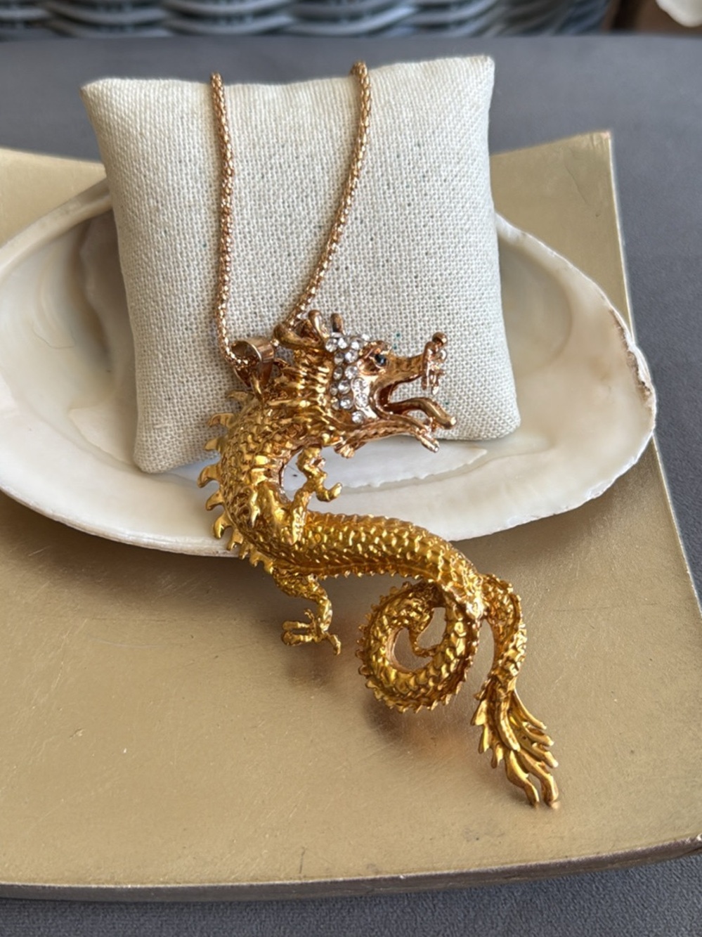 Gold Dragon Pendant Necklace for Men - Bold Statement Jewelry NWT
